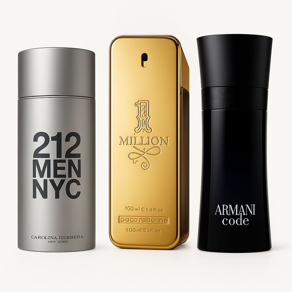 Paquete de 3 perfumes: 212 Men NYC, Paco Rabanne One Million, Armani Code Homme (Eau de Parfum)