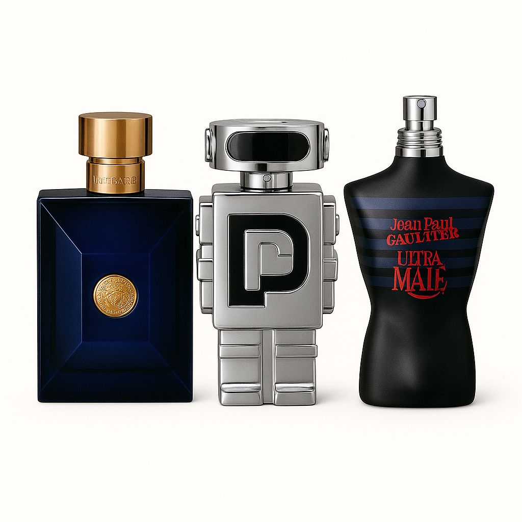 Paquete de 3 perfumes: Versace DYLAN BLUE, Paco Rabanne PHANTOM, Jean Paul Gaultier ULTRA MALE (Eau de Parfum)