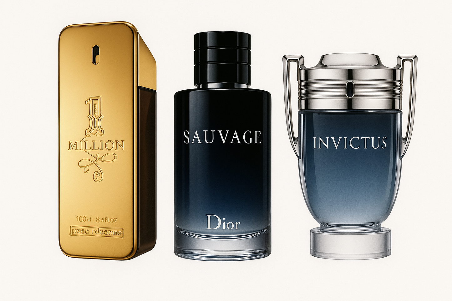 Paquete de 3 perfumes: Paco Rabanne ONE MILLION, Dior SAUVAGE, Paco Rabanne INVICTUS (Eau de Parfum)