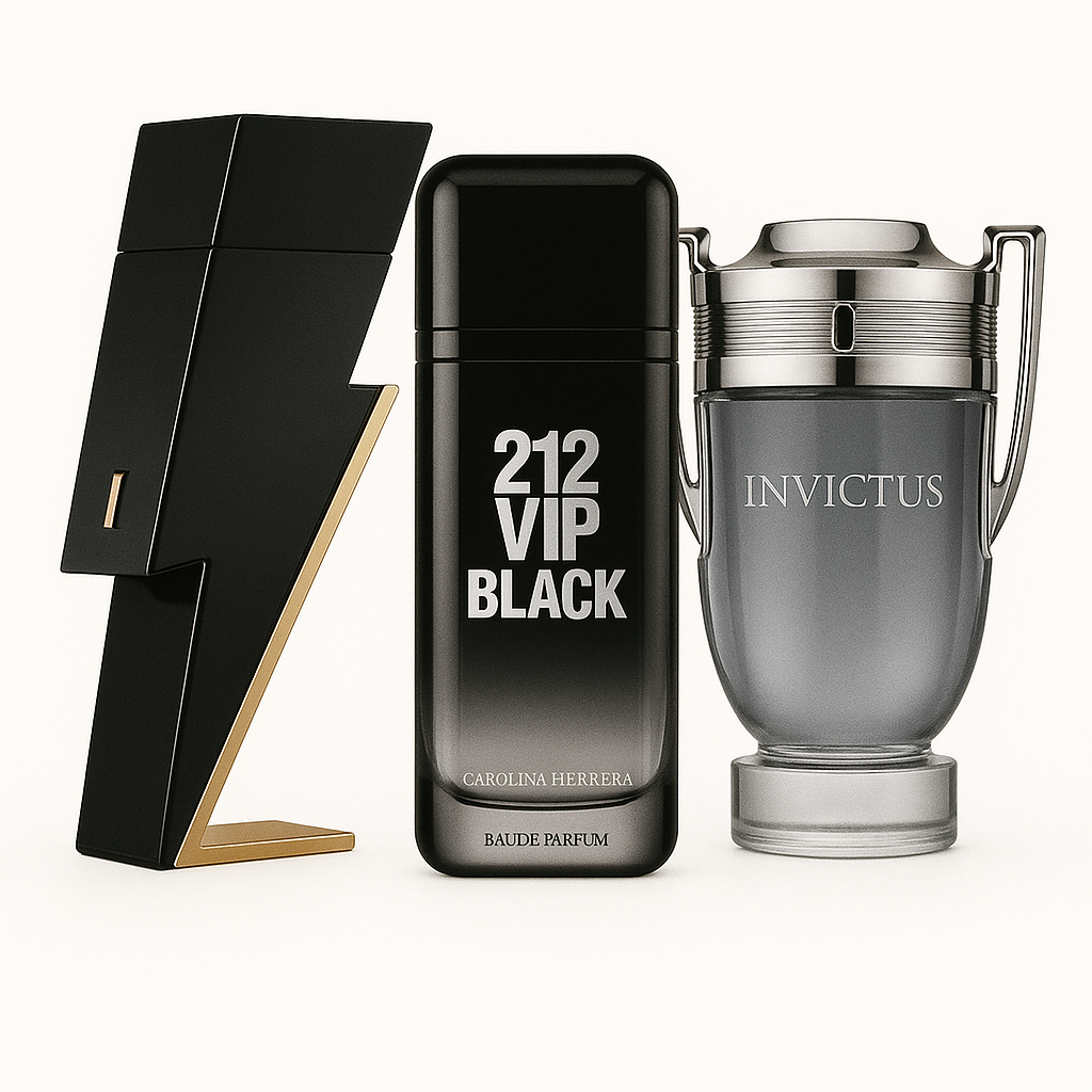 Paquete de 3 perfumes:  Carolina Herrera BAD BOY, Carolina Herrera 212 VIP BLACK, Paco Rabanne INVICTUS (Eau de Parfum)